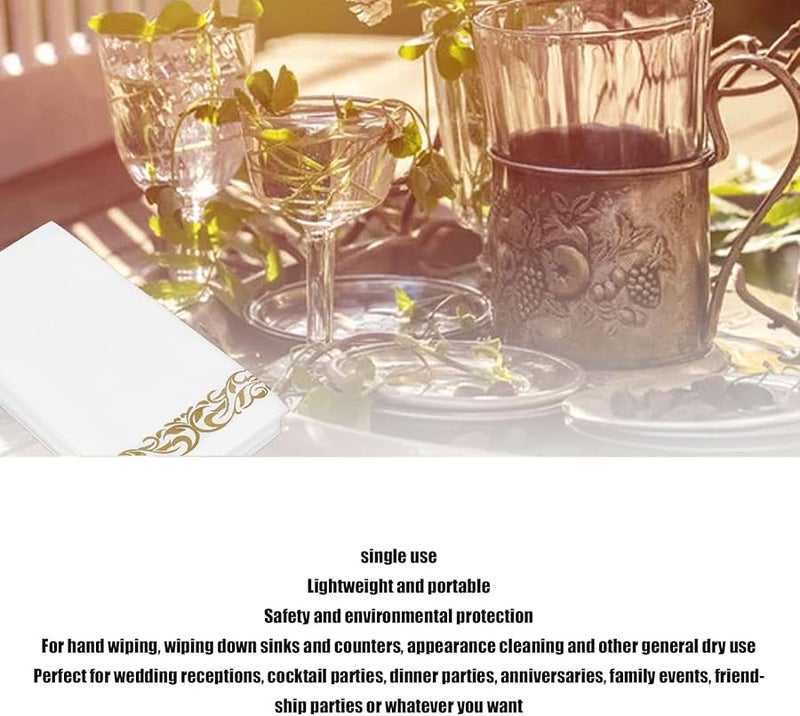 مناديل العشاء القابلة للتصرف ذات الملمس الكتاني والإطار الذهبي 40 قطعة لحفلات الزفاف والكوكتيل - Image 5